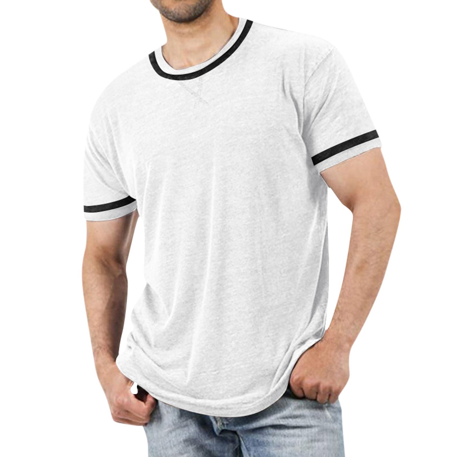 BOBOGOJP T-Shirts Graphiques pour Hommes à Manches Courtes Henley T-Shirts Coupe Ajustée Col Rond Hauts Chemises (Blanc,G)