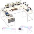 thumbnail image 1 of Bureau en Forme de U, Bureau de Jeu de 126 Pouces avec Support pour Moniteur et Lumières DEL, Grand Bureau d'Ordinateur Réversible en Forme avec Prises de Courant, Grand Bureau d'Angle pour Bureau avec Sac de Rangement et Crochets, 1 of 6