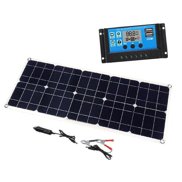 Riwcyla Panneau Solaire 50W 5V18V Sortie USB Double Panneau Solaire Monocristallin IP65, Résistant avec Contrôleur Régulateur Solaire 10A pour Voiture Yacht Pile Bateau