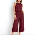 thumbnail image 3 of Birdeem Ensemble 2 Pcs Mode Femme Col Rond Uni Sans Manches Blouse + Pantalon Ample à Poches, 3 of 7