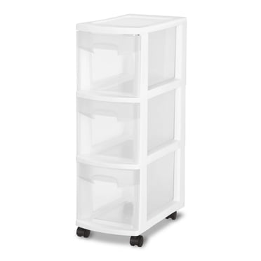 Sterilite Narrow 3 Drawer White Cart
