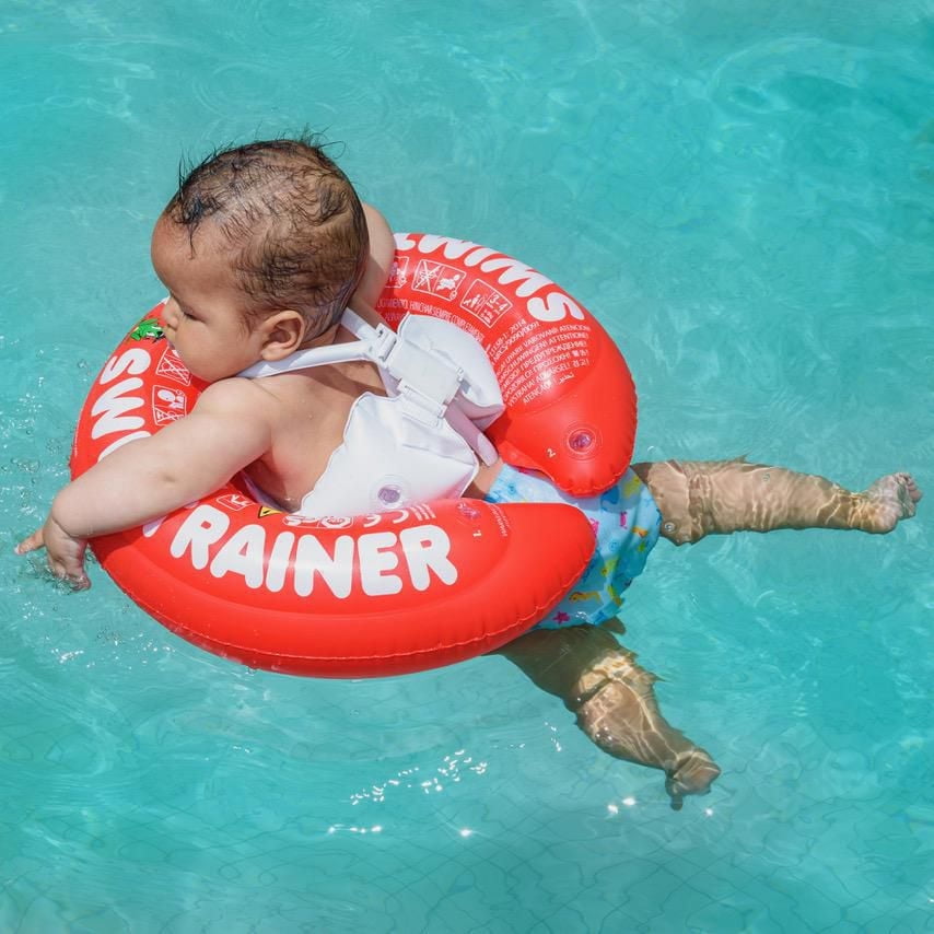 FREDS SWIM ACADEMY SWIMTRAINER Classic Rouge, Bouée de Piscine pour Bébés et Tout-Petits, de 3 Mois à 4 Ans (13-40 lb) 18 Pouces- 24 Pouces de Tour de Taille Ajustable Aide pour Apprendre à Nager en Toute Sécurité