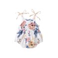 thumbnail image 1 of Faithtur Baby Girl Flower Print Round Neck Bow Lace-Up Suspender Romper, 1 of 8