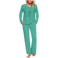 thumbnail image 2 of Timegard Womens Pajamas Sets Comfy Ruched Long Sleeve Round Neck Top and Pants Fall Loose Pjs Outfits, 2 of 6