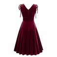 thumbnail image 4 of Penkiiy Robe pour Femme à Col en V Sans Manches Style Rétro en Velours Doré de Couleur Unie Robe Formelle m Rouge, 4 of 5
