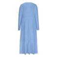 thumbnail image 3 of Penkiiy Robe Décontractée pour Femme à Manches Longues, Col Rond, Coupe Évasée, Robe Longue Fluide à Étages pour la Plage avec Poches, P Bleu Pâle, 3 of 5