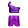 thumbnail image 3 of Oyolan Big Girls Gymnastic Workout Set 2PCS Crop Tops with Shorts 4-16 Years Sequins Dance Outfit Purple 6, 3 of 7