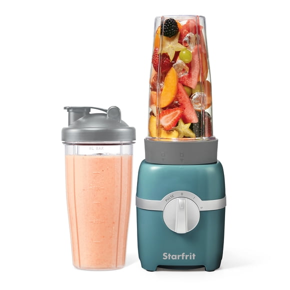 Starfrit Mélangeur Personnel, Deux Gobelets de 828ml, Lame en Acier Inoxydable, Modes Élevé, Faible et Pulsé, 300W, Sarcelle