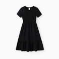 thumbnail image 1 of PatPat Girl's Cotton Solid White Short-sleeve Ruffle Hem Casual Dress, 1 of 7
