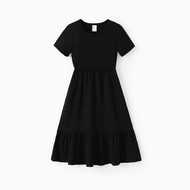 PatPat Girl's Cotton Solid White Short-sleeve Ruffle Hem Casual Dress