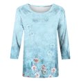 thumbnail image 4 of IROINID Économies Polyester T-shirt à Manches Longues pour Femmes, T-shirt Ample Imprimé de Loisirs, Blouse à Col Rond, Hauts, Bleu Pâle, 4 of 5