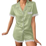Women's Ice Silk Short Sleeve Pajamas Summer Thin Home Sleepwear Set Pajama Short Sleeve Fall Pajamas for Women Pajamas Woman Sleep Set Tops for Women Sleepwear Woman Night Wear Floral Sleep
