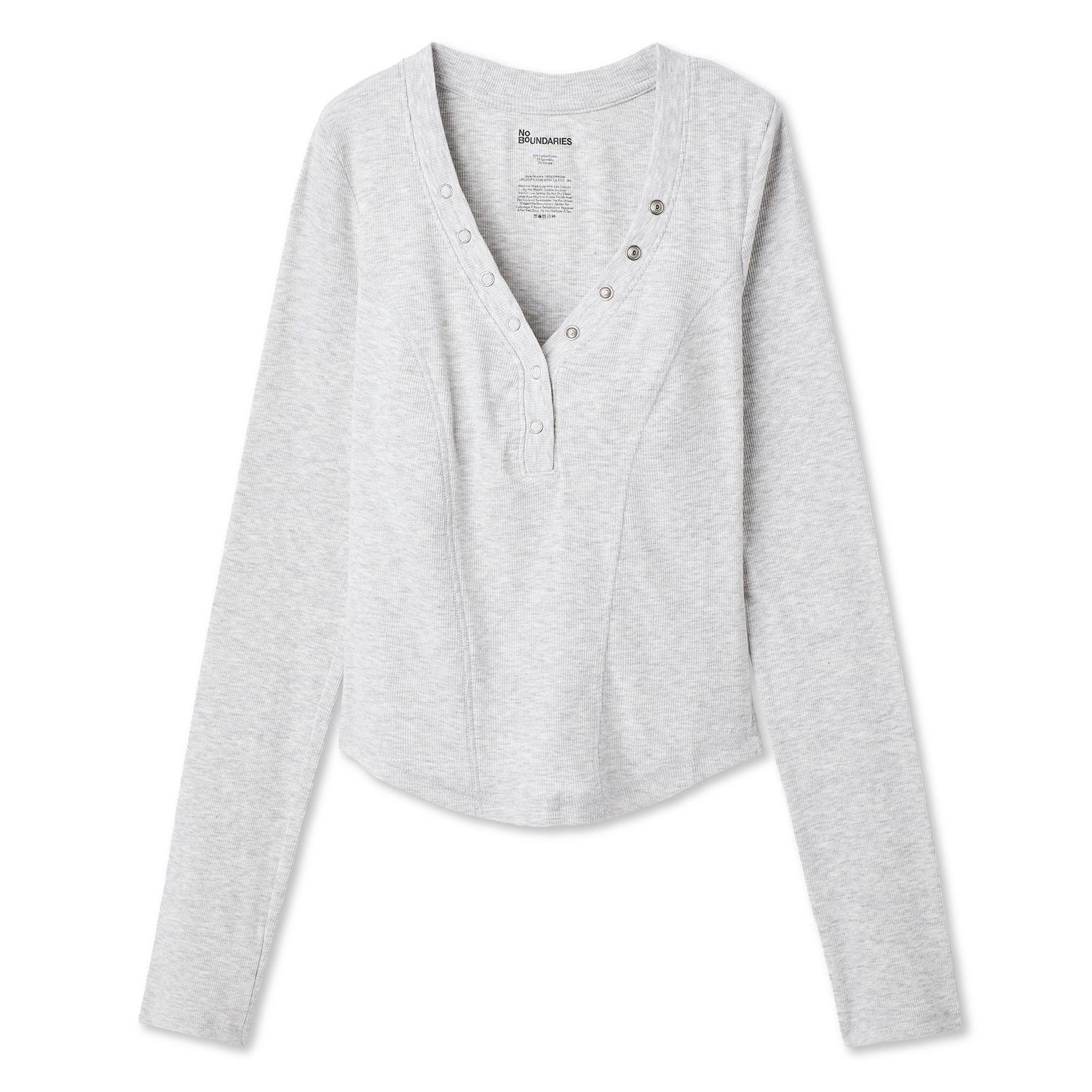 No Boundaries Women's Long-Sleeve Henley T-Shirt