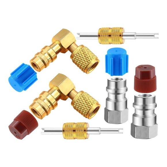 LOVEVER R12 to R134A AC Fitting Conversion Adapter Kit Quick Coupler Valve A/C 90° Port Retrofit Adapter High/Low Pressure