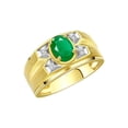 thumbnail image 3 of RYLOS Men's Rings 14K Yellow Gold Rings Classic Designer Style 8X6MM Oval Gemstone &  Diamond Ring Emerald May Birthstone Rings For Men Size 10, 3 of 7
