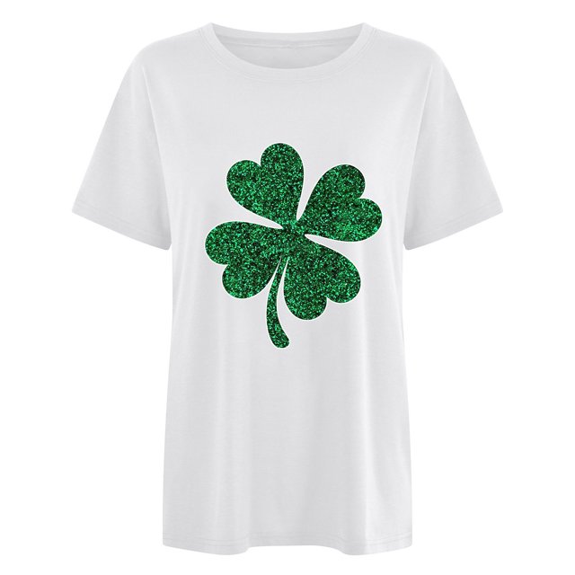 Penkiiy T-Shirt à Manches Courtes à Col Rond pour Femme, Mode, Imprimé de la Saint-Patrick, Décontracté, Ample, TP, Blanc