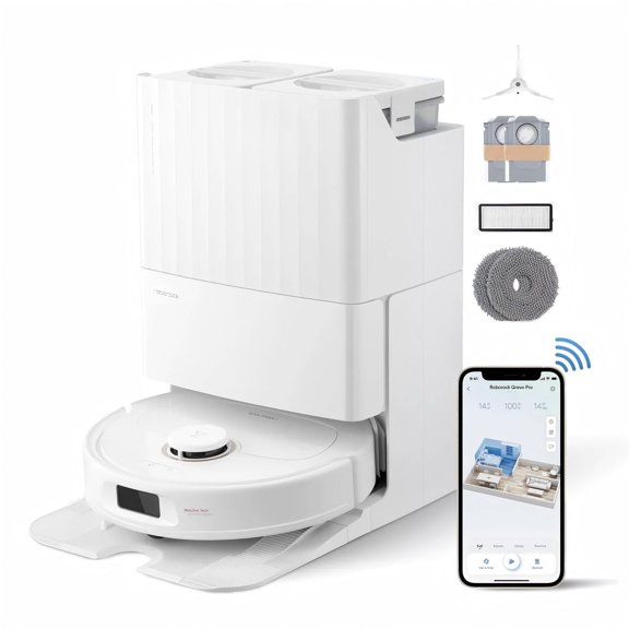 Roborock Qrevo Pro Robot Vacuum & Mop, 7000Pa Suction, Auto Empty & Mop Wash, LiDAR Navigation, White - REFURNISHED EXCELLENT