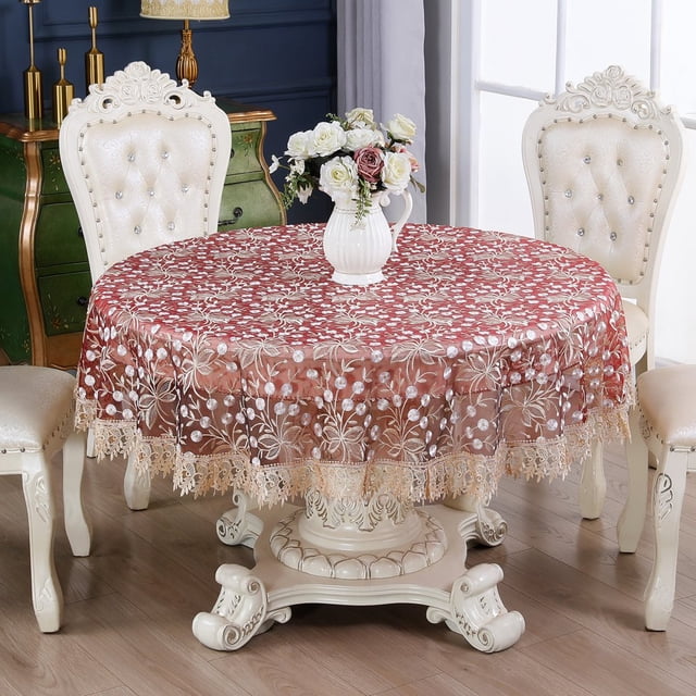 QJUHUNG Lace Round Tablecloth Embroidery Coffee Table Cover for Dining Room Picnic Wedding Party Banquet Home Decor