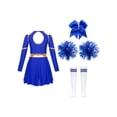 thumbnail image 4 of Zaldita Costume de Pom-Pom Girl pour Filles Enfants à Manches Longues Robe de Cheerleading avec Pompons Attache-Cheveux en Stock Tenue de Performance de Danse B Bleu 14, 4 of 7