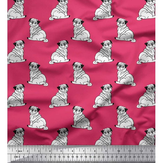 Soimoi Poly Georgette Fabric Pug Dog Decor Fabric Printed Yard 52 Inch Wide