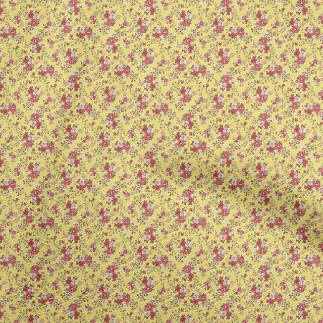 oneOone Polyester Spandex Medium Yellow Fabric Floral Fabric For Sewing Printed Craft Fabric By The Yard 56 Inch Wide