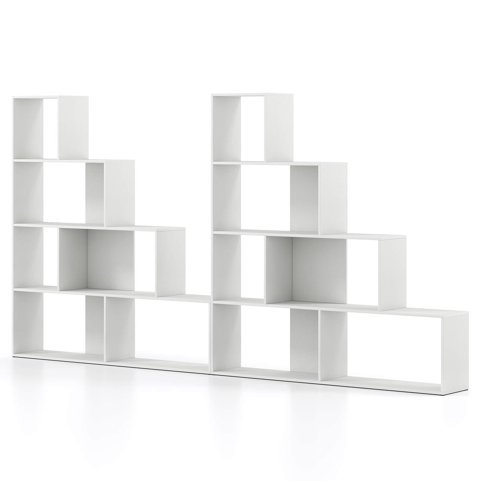 Costway 2 Pcs Bibliothèque à 4 Niveaux avec 6 Cubes de Rangement 64 Pouces de Hauteur Bibliothèque d'Escalier Géométrique Moderne