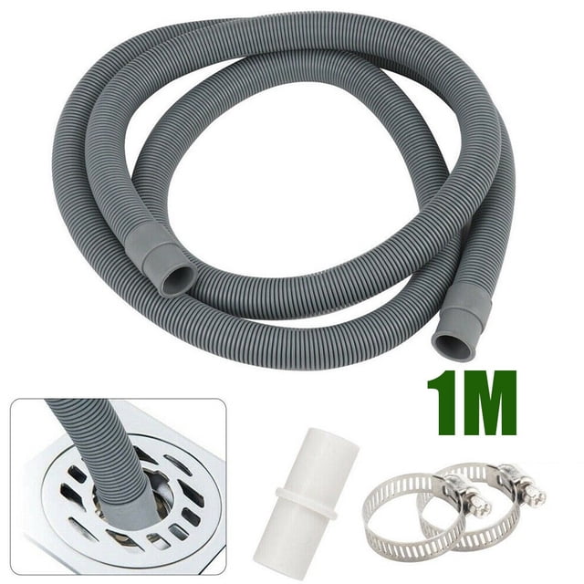MYG Universal Washing Machine Dishwasher Drain Hose Extension Kit 1M Flexible Plastic Waste Water Pipe with Connector and Clips for Appliance Positioning