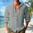 thumbnail image 3 of Chemise à Manches Longues pour Homme, Décontractée, Unie, Cardigan de Vacances, Chemises à Capuche, Hauts, 3 of 6