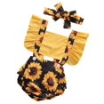 thumbnail image 3 of 0-24M Bébé Nouveau-Né Filles Tournesol Patchwork Volantée Manches Combinaison Bandeau 2Pcs Ensemble, 3 of 4