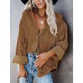 thumbnail image 2 of Chemises en Velours Côtelé à Boutons pour Femmes Col Rabattu Blouse à Manches Longues Hauts, 2 of 7