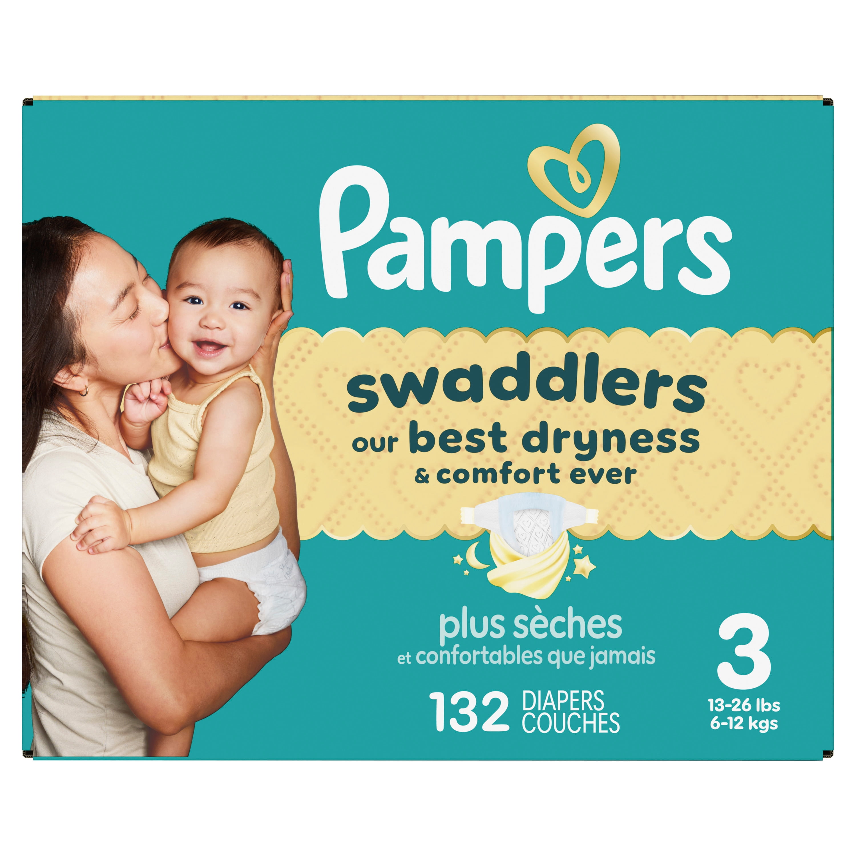 Pampers Swaddlers Couches, Taille 3 (13-26 lbs), Absorbantes, Garde Bébé au Sec et Confortable, Couche Jetable pour Bébé Sans Danger pour la Peau
