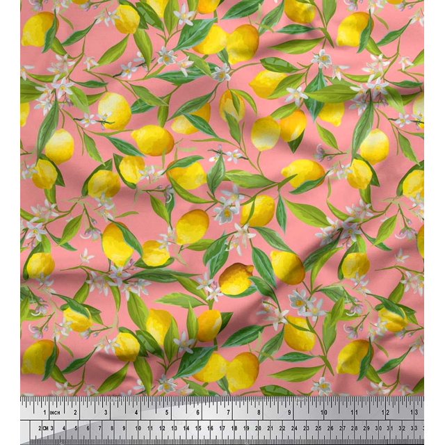 Soimoi Rayon Fabric Leaves,Floral & Lemon Vegetable Fabric Prints by Yard 42 Inch Wide