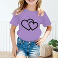 thumbnail image 2 of LUOGENLI T-Shirt pour Filles Enfant Filles Mignon Graphique Col Rond Manches Courtes Tee Été Décontracté T-Shirt Maxi Chemises pour Filles 2025 Vacances Violet 3-4 Ans, 2 of 5