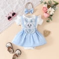 thumbnail image 2 of GPOECD Girls Short Sleeve Easter Cartoon Rabbit Romper Bodysuits Dress Headbands Set Short Sleeve Rompers for Light Blue-H,0-3 Months, 2 of 6