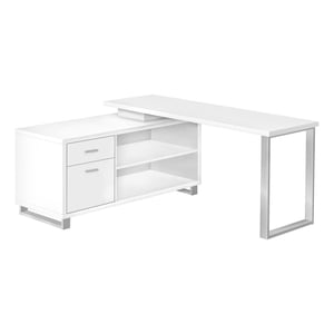 Monarch Specialties Bureau d'ordinateur, Bureau à la maison, Coin, Tiroirs de rangement, 72"l, L Forme, Travail, Ordinateur portable, Métal, Stratifié, Blanc, Gris, Contemporain, Moderne