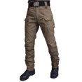thumbnail image 1 of LUXUR Mens Pants Mid Waisted Trousers Elastic Waist Bottoms Fitted Cargo Pant Drawstring Brown L, 1 of 2