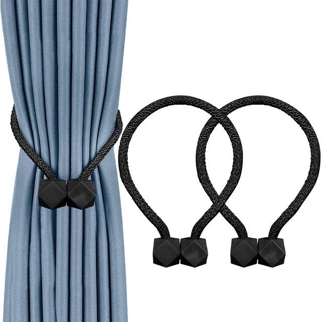 ORUYROP Embrasses Magnétiques pour Rideaux, Embrasses Pratiques de Style Européen pour Draperies, Support de Retenue Décoratif pour Draperies de Fenêtre, Aucun Outil Requis (Noir, 2)
