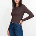 thumbnail image 3 of Ailaofu T-Shirts Ajustés à Manches Longues pour Femmes, Col Rond, Coupe Ajustée, Basiques, Unis, T-Shirts à Manches Longues pour Superposition, 3 of 5