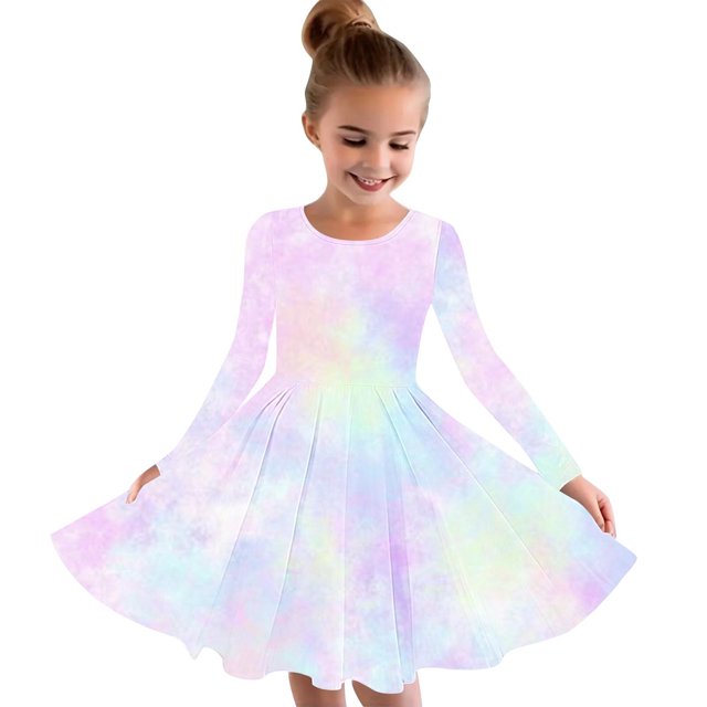 RXIRUCGD Robe Extensible à Manches Longues pour Filles Robe de Récital Scolaire à Ligne Tournoyante ( Camouflage, Taille : 9-10 Ans )