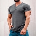 thumbnail image 2 of CHGBMOK Mens T-shirts Solid Color Leisure Button Motion Breathable Short Sleeve Round-Neck Blouses Sizes S-3XL, 2 of 4