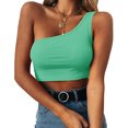 thumbnail image 1 of Women's Sleeveless Crop Tops Sexy One Shoulder Strappy Tees Basic Crop Tank Tops(Green,XXL), 1 of 5