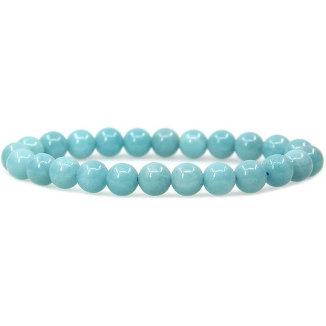 Bracelet Extensible Unisexe en Perles Rondes de 8 mm en Pierre Précieuse d'Amazonite Bleue Naturelle 7 Pouces