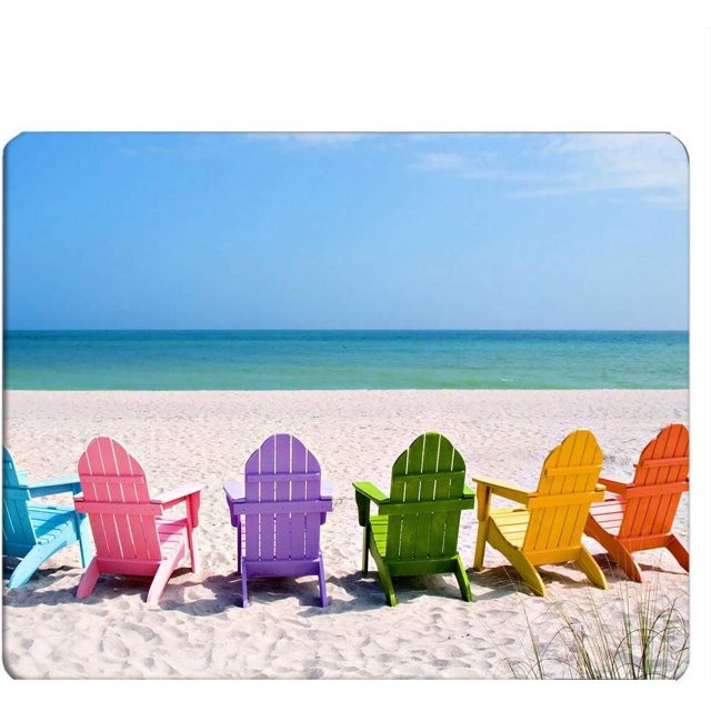 Beach Gaming Mousepad Summer Beach Colorful Chairs Design NonSlip Rubber Base Perfect for Computer Desk & Laptop Office Bring the Beach Vibes to Your Workspace 9.5x7.9 Inch