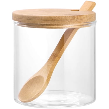 Bol à Sucre en Verre Transparent avec Couvercle Cuillère de Service Pot à Sel Pot à Poivre Bocal de Rangement Pot à Assaisonnement