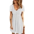 thumbnail image 2 of fartey Womens Button Down Dress Summer 2025 Solid Color Tunic Pleated Mini Dresses Lounge V Neck Short Sleeve Sundresses, 2 of 5