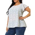 thumbnail image 4 of GRACE & GRANDEUR Hauts Floraux pour Femmes Grande Taille Col Rond Manches Courtes Évasées Blouse Décontractée Printemps Été 2X Violet Pâle, 4 of 7