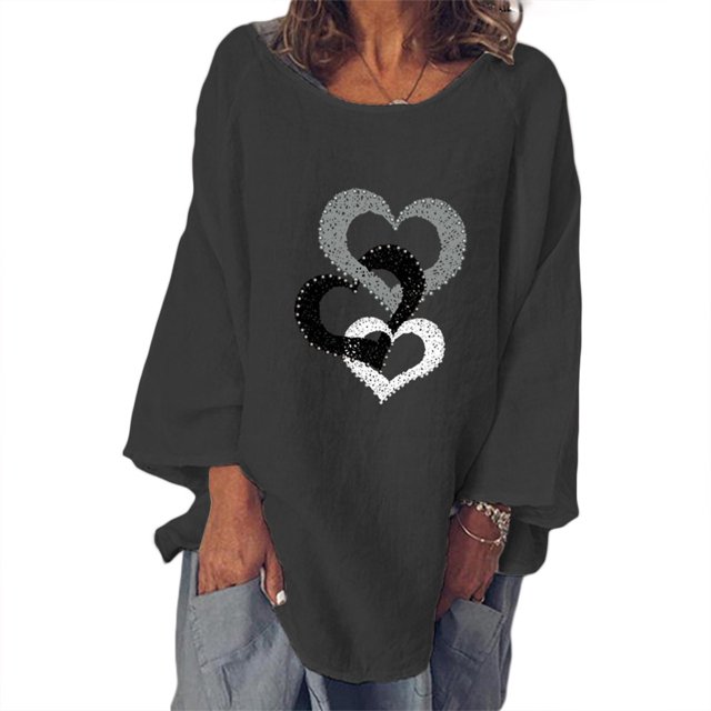 CEHVOM T-shirt à Manches Longues pour Femme, Col Rond, Imprimé, Ample, Décontracté, Mode, Automne