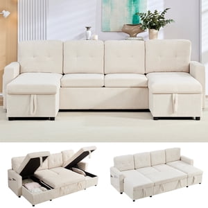 Mjkone 103’’ Canapé-sommeil amovible avec une chaise de rangement,6 Canapé sectionnel en U pour le salon,Beige