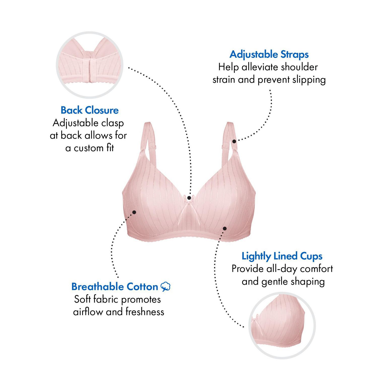 Bestform 97086248 Soutien-gorge sans armatures en coton rayé avec bonnets légèrement doublés