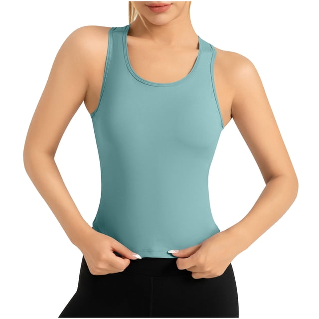 Plebaso Womens Short Sleeve Workout Yoga Tank Tops Racerback Sleeveless Stretch Shirts Activewear for Women
